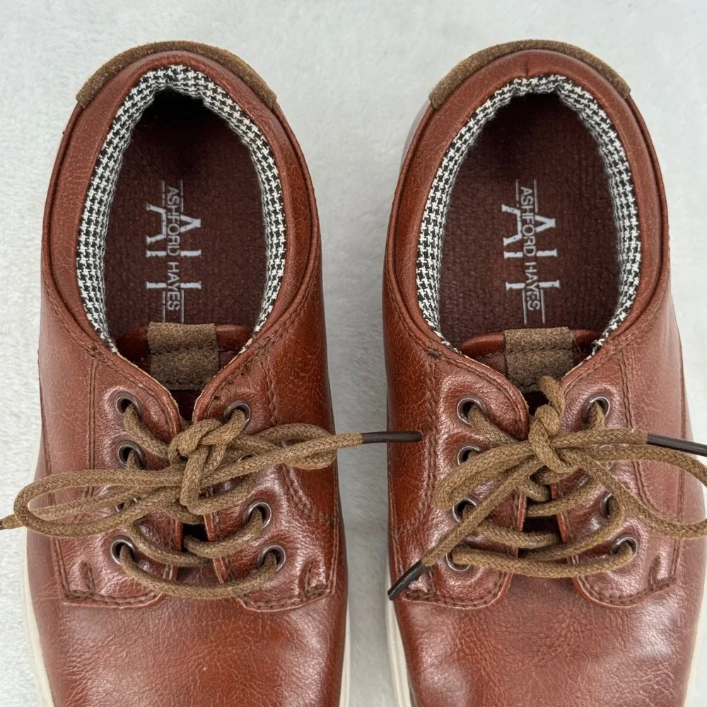Ashford Hayes Lounge Boys Brown Faux Leather Oxford Tie Dress Shoes Youth Size 1